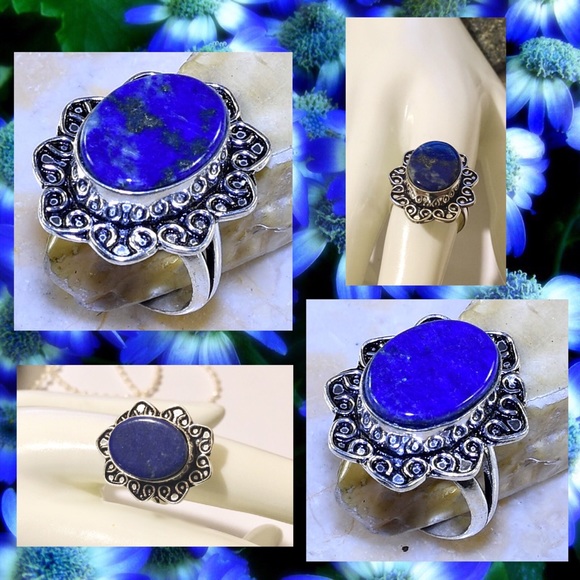 Handmade Jewelry Jewelry - •Lovely• Lapis Lazuli Gemstone Handmade Halo Ring